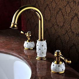 Antique Ti-Pvd Finish Brass Three Hole Two Handle Bathroom Sink Faucet