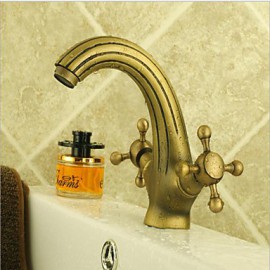 Aqua Faucet Antique Brass Dual Handles Centerset Bathroom Sink Faucet
