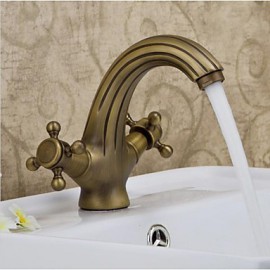 Aqua Faucet Antique Brass Dual Handles Centerset Bathroom Sink Faucet