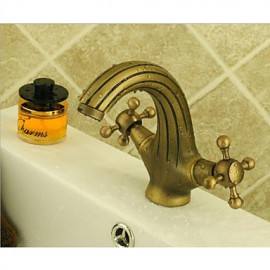 Aqua Faucet Antique Brass Dual Handles Centerset Bathroom Sink Faucet