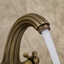 Aqua Faucet Antique Brass Dual Handles Centerset Bathroom Sink Faucet