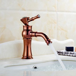 Art Deco / Retro Rose Gold & Golden One Hole Single Handle Bathroom Sink Faucet