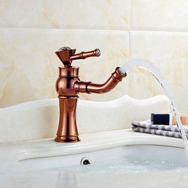 Art Deco / Retro Rose Gold & Golden One Hole Single Handle Bathroom Sink Faucet