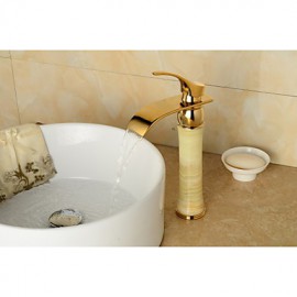 Art Deco / Retro Ti-Pvd Finish Jade Brass Waterfall Golden Bathroom Sink Faucet