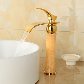 Art Deco / Retro Ti-Pvd Finish Jade Brass Waterfall Golden Bathroom Sink Faucet
