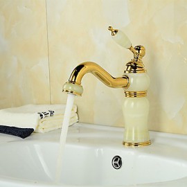 Art Deco / Retro Ti-Pvd Finish Jade Brass Waterfall Golden Bathroom Sink Faucet