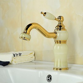 Art Deco / Retro Ti-Pvd Finish Jade Brass Waterfall Golden Bathroom Sink Faucet