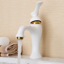 Art Deco Painting Finish Ceramic Valve Single Handle Brass Bathroom Sink Faucet