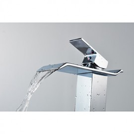 Bathroom Chrome Finish Deck Mounted Waterfall Basin Faucet