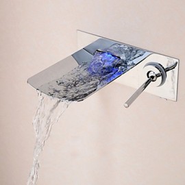 Bathroom Chrome Finish Wall Mounted Led Light Waterfall Basin Faucet