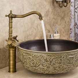 Bathroom Countertop Sink Faucet Dual Handles Basin Mixer Tap Antique Brass