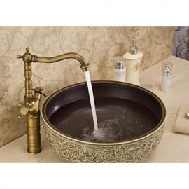 Bathroom Countertop Sink Faucet Dual Handles Basin Mixer Tap Antique Brass