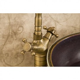 Bathroom Countertop Sink Faucet Dual Handles Basin Mixer Tap Antique Brass