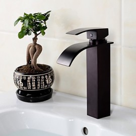 Bathroom Deck Mounted Oil-Rubbed Bronze Waterfall Black Washbasin Faucet