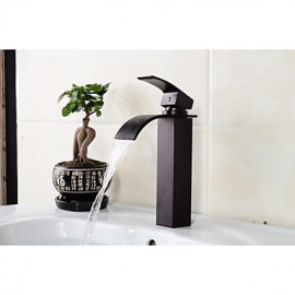 Bathroom Deck Mounted Oil-Rubbed Bronze Waterfall Black Washbasin Faucet