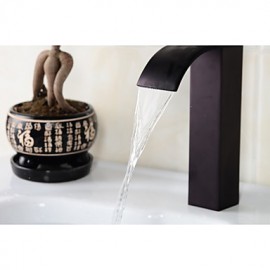 Bathroom Deck Mounted Oil-Rubbed Bronze Waterfall Black Washbasin Faucet