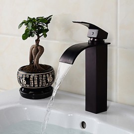 Bathroom Deck Mounted Oil-Rubbed Bronze Waterfall Black Washbasin Faucet-Reddish Brown