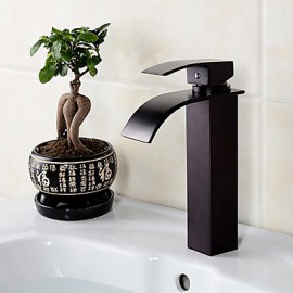 Bathroom Deck Mounted Oil-Rubbed Bronze Waterfall Black Washbasin Faucet-Reddish Brown