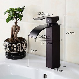 Bathroom Deck Mounted Oil-Rubbed Bronze Waterfall Black Washbasin Faucet-Reddish Brown