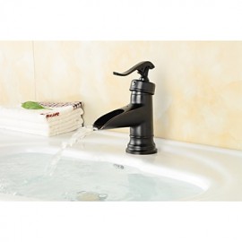 Bathroom Deck Mounted Oil-Rubbed Bronze Waterfall Single Handle Single Hole Basin Faucet