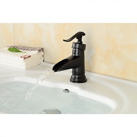 Bathroom Deck Mounted Oil-Rubbed Bronze Waterfall Single Handle Single Hole Basin Faucet
