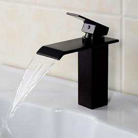 Bathroom Deck Mounted Oil-Rubbed Bronze Waterfall Single Handle Washbasin Faucet