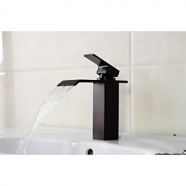 Bathroom Deck Mounted Oil-Rubbed Bronze Waterfall Single Handle Washbasin Faucet