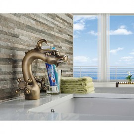 Bathroom Gold Finish Antique Brass And White Painted Dual Cross Or Crystal Handle Basin Faucet