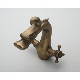 Bathroom Gold Finish Antique Brass And White Painted Dual Cross Or Crystal Handle Basin Faucet