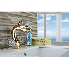 Bathroom Gold Finish Antique Brass And White Painted Dual Cross Or Crystal Handle Basin Faucet