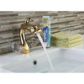 Bathroom Gold Finish Antique Brass And White Painted Dual Cross Or Crystal Handle Basin Faucet