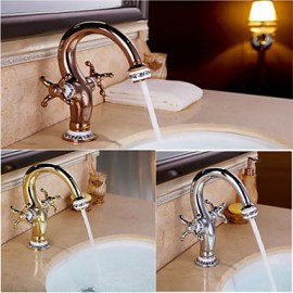 Bathroom Gold Finish Antique Brass Silver And Gloden Or Red Handle Basin Faucet
