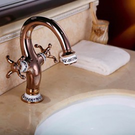 Bathroom Gold Finish Antique Brass Silver And Gloden Or Red Handle Basin Faucet