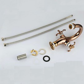 Bathroom Gold Finish Antique Brass Silver And Gloden Or Red Handle Basin Faucet