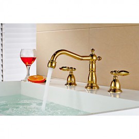 Bathroom Gold Finish Dual Handle Three Hole Basin Faucet
