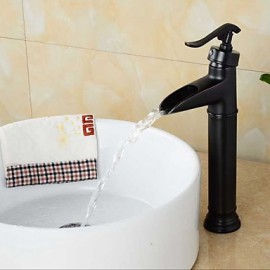 Bathroom Oil-Rubbed Bronze Waterfall Single Handle Single Hole Basin Faucet