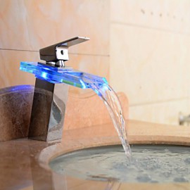 Bathroom Sink Faucet Color Changing Led Waterfall High Quality Brass Faucet(Chrome Finish)