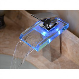 Bathroom Sink Faucet Color Changing Led Waterfall High Quality Brass Faucet(Chrome Finish)