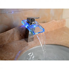 Bathroom Sink Faucet Color Changing Led Waterfall High Quality Brass Faucet(Chrome Finish)