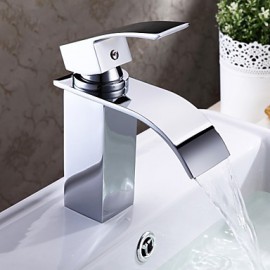 Bathroom Sink Faucet Contemporary Design Waterfall (Chrome Finish)