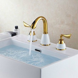 Antique Ti-Pvd Finish Brass Three Hole Two Handle Bathroom Sink Faucet