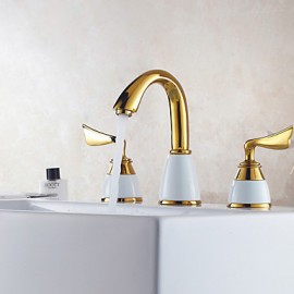 Antique Ti-Pvd Finish Brass Three Hole Two Handle Bathroom Sink Faucet