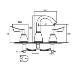 Antique Ti-Pvd Finish Brass Three Hole Two Handle Bathroom Sink Faucet