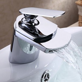 Bathroom Sink Faucet Contemporary Design Waterfall Spout (Chrome Finish)
