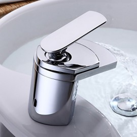 Bathroom Sink Faucet Contemporary Design Waterfall Spout (Chrome Finish)