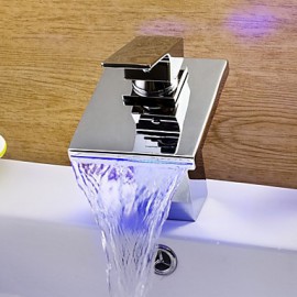 Bathroom Sink Faucet In Contemporary Style Thermochromic Multi-Color Led Stainless Steel Spout Faucet