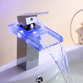 Bathroom Sink Faucet Single Handle Faucet Color Changing Led Waterfall(Chrome Finish)