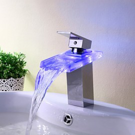 Bathroom Sink Faucet Single Handle Faucet Color Changing Led Waterfall(Chrome Finish)