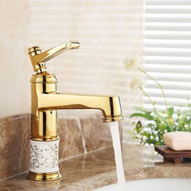 Bathroom Sink Faucet Ti-Pvd Finish Single Handle Centerset Faucet