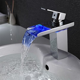 Bathroom Sink Faucet Waterfall With Led Light Single Handle Faucet